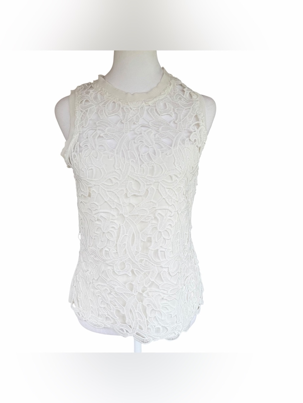 Venus Lace Tank Top Sleeveless White Party Cocktail Crew Neck Womens Small